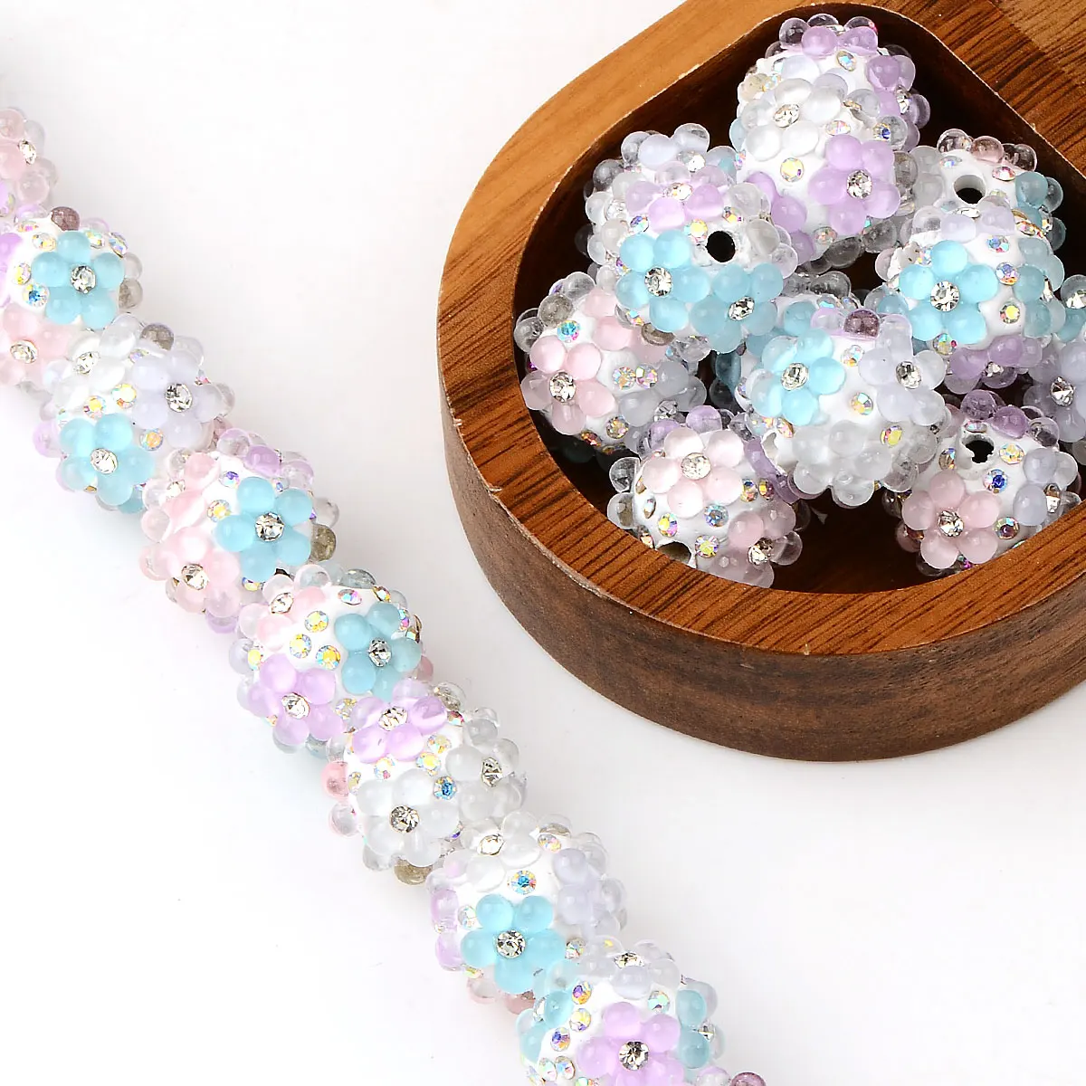 4pcs 1.8cm Random Color Mix Transparent Acrylic Beads Round Shape Hand Made Flower Beads DIY Accessories