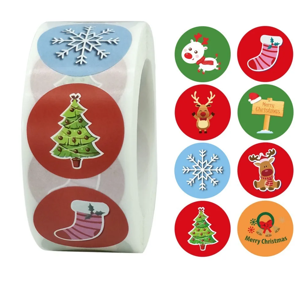 50-500Pcs Cartoon Merry Christmas Tree Label kids Stickers for Gift Package Wrapping Festival Party Baking Paper Seal Stickers