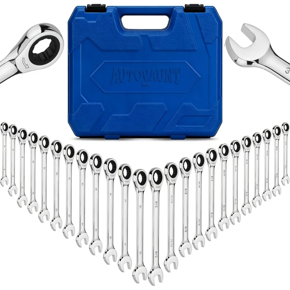 

24pcs Ratcheting Wrench Set | Metric And SAE | Ratchet Combination Wrenches Set With Organizer