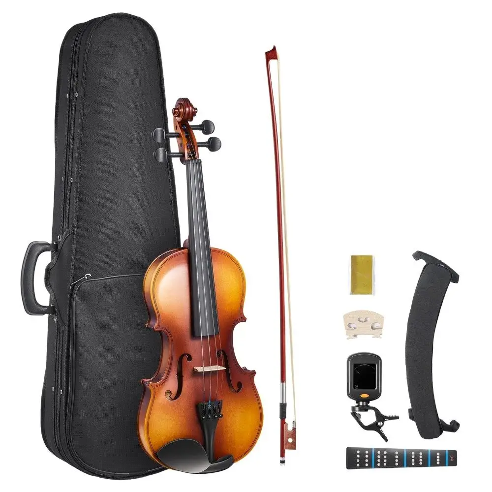 

3/4 Size Violin Fiddle Set for adult Beginners with Case Rosin Brown Adjustable Bow Quality Sound