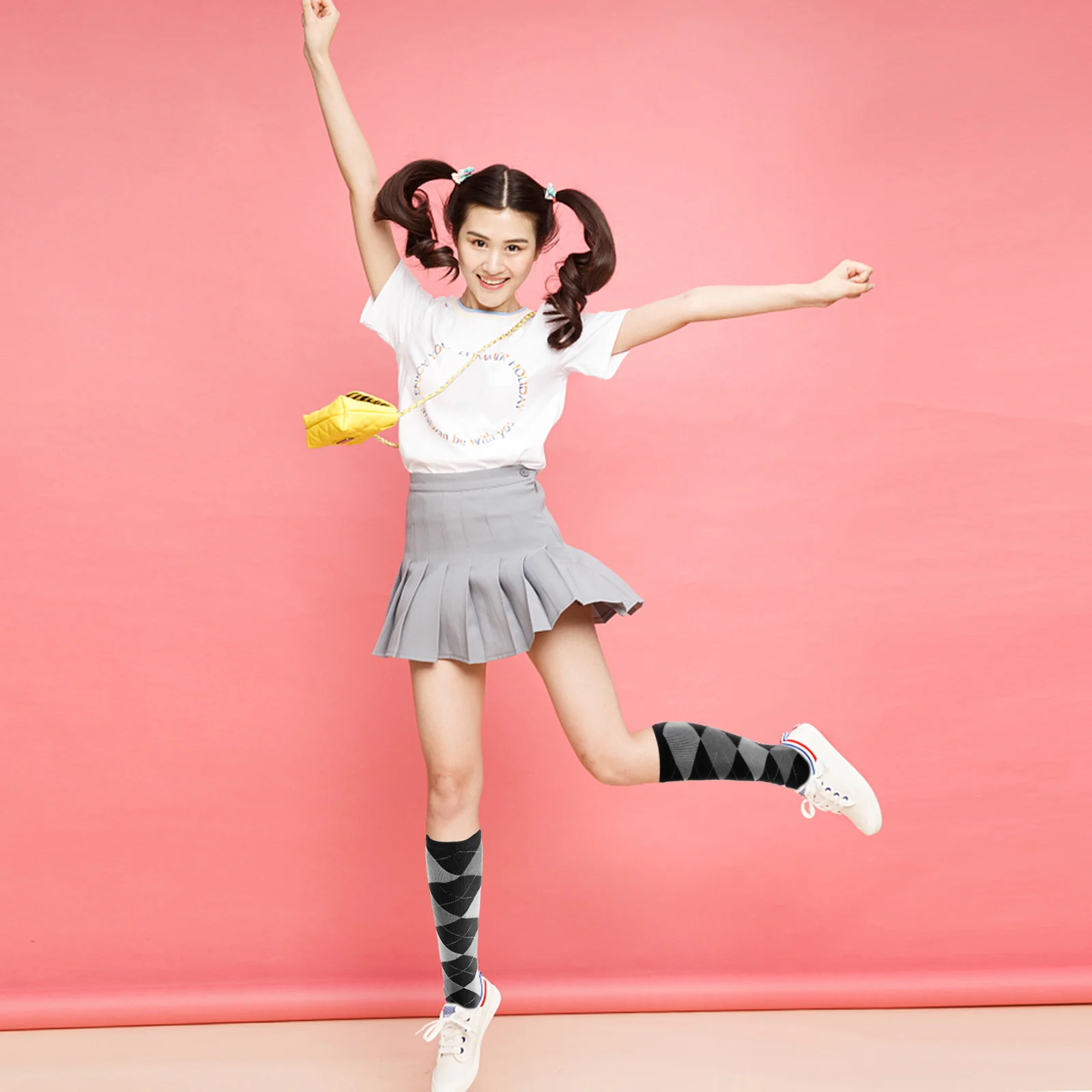 

1 Pair Adults Unisex Sports Socks L/Xl Breathable Running Cycling Knee High Socks For Women Men Outdoor Fitness Rhombus Print