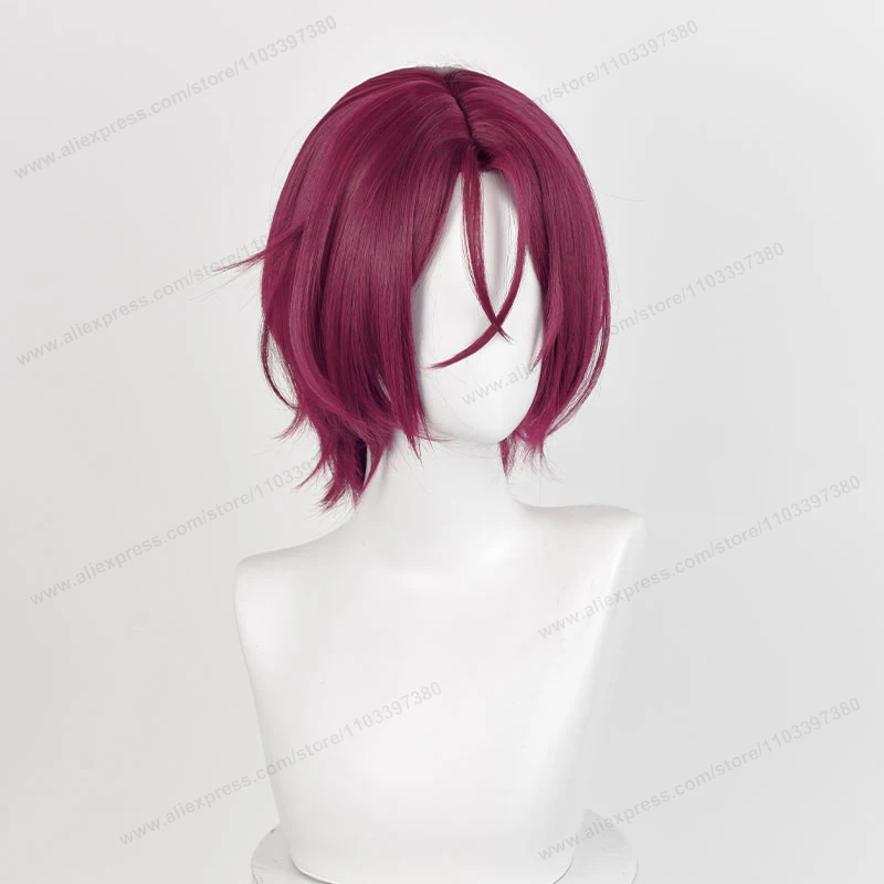 Rin Matsuoka peruka do cosplay 33cm krótkie ciemne różowe czerwone włosy Anime żaroodporne peruki syntetyczne