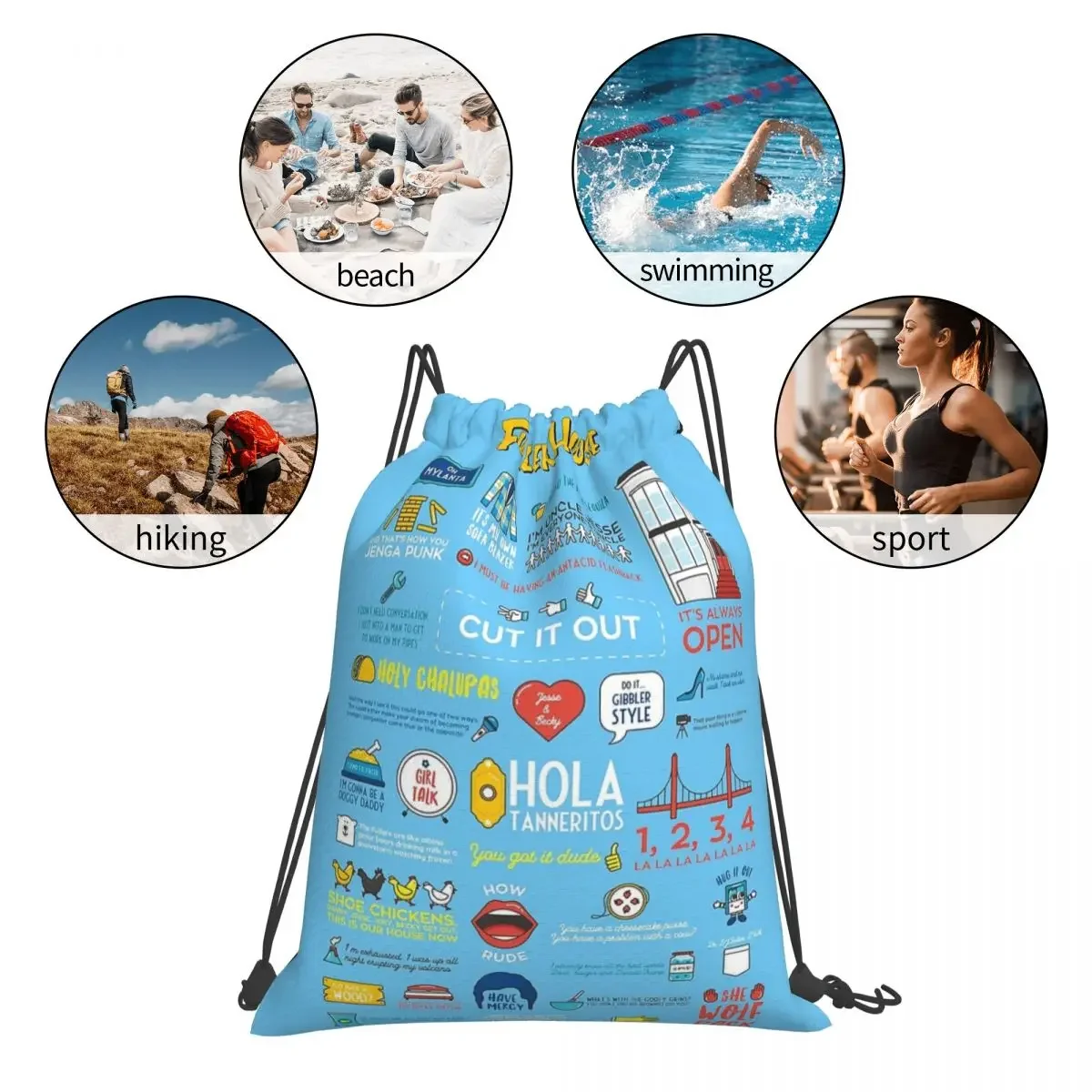 Fuller House-mochila portátil con cordón para hombre y mujer, bolsa de varios artículos con bolsillo, para libros y estudiantes