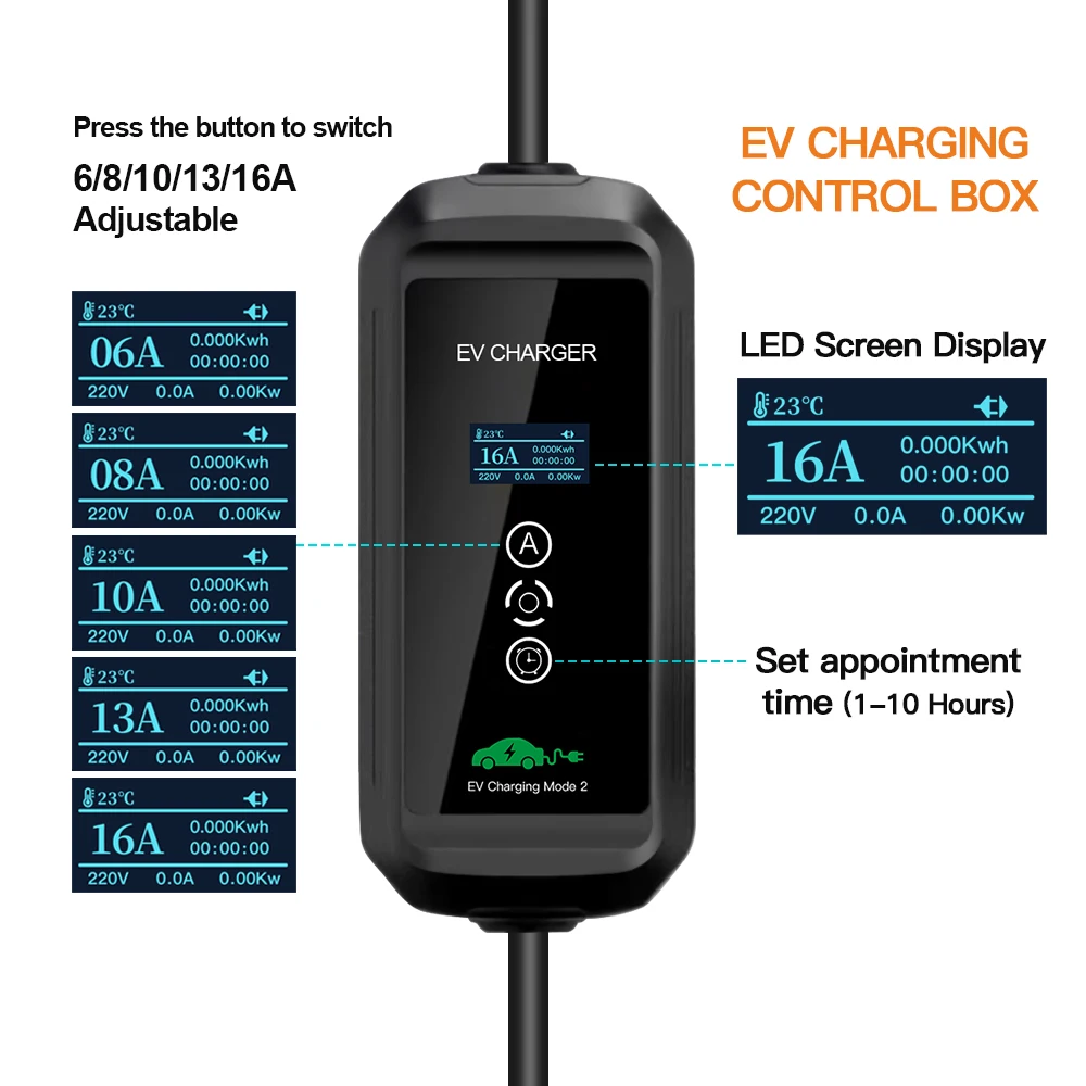 3.6KW Portable EV Charger GBT Standard 16A Electric Car Charger J1772 Type 1 EV Schuko Plug Level 2  App Control