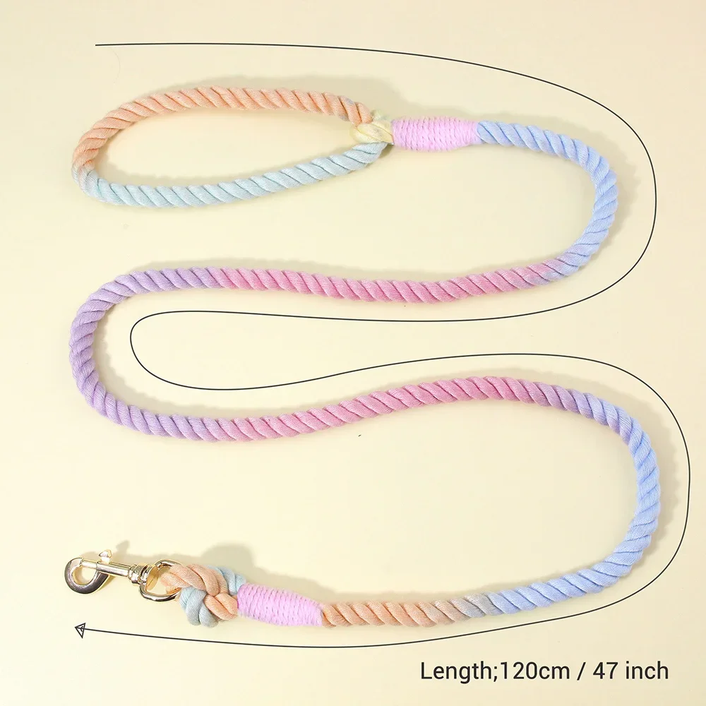 Dog Multi-Function Hand-Woven Gradient Dog Leash Outdoor Walking Training Rope Leash Round Cotton Cat Dogs Lead Pet Products