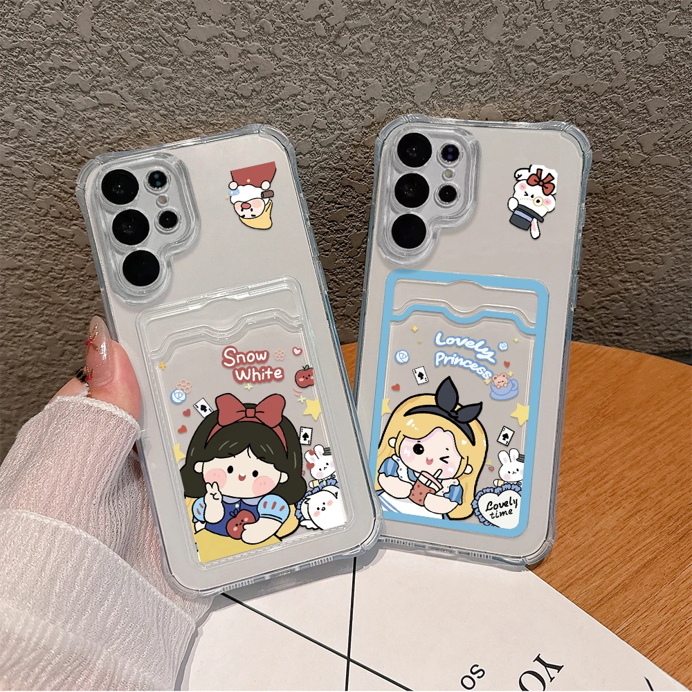 Cute Alice Snow White Card Hold Case For Xiaomi Redmi 13C 12C 10C 9A 9C Note 13 12 12s 11 10 9 8 Pro 4G 5G Anti-fall Clear Cover