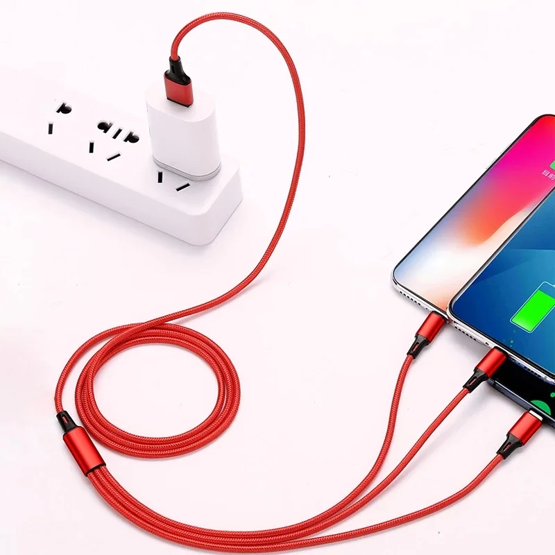 Ładowarka USB 3 w 1 Kabel do szybkiego ładowania typu C Micro IOS Multi Kabel do iPhone\'a Huawei Samsung Nylonowy pleciony sznur