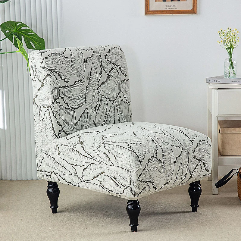 New Elastic Armless Leaf Jacquard Sofa Cover 1Pc Thick Anti-Scratch Lowback Chair Cover Soft Stretch Slipcovers for Hotel Office