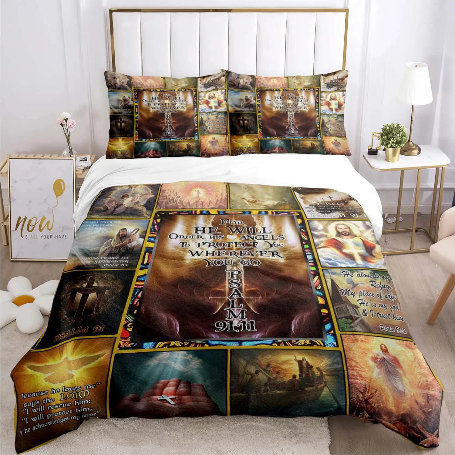 Jesus Virgin Mary Bedding Set Halloween Horror Movie Duvet Covers Kids Bed Linens Decor Bedclothes with Pillowcase No Sheet 3pcs