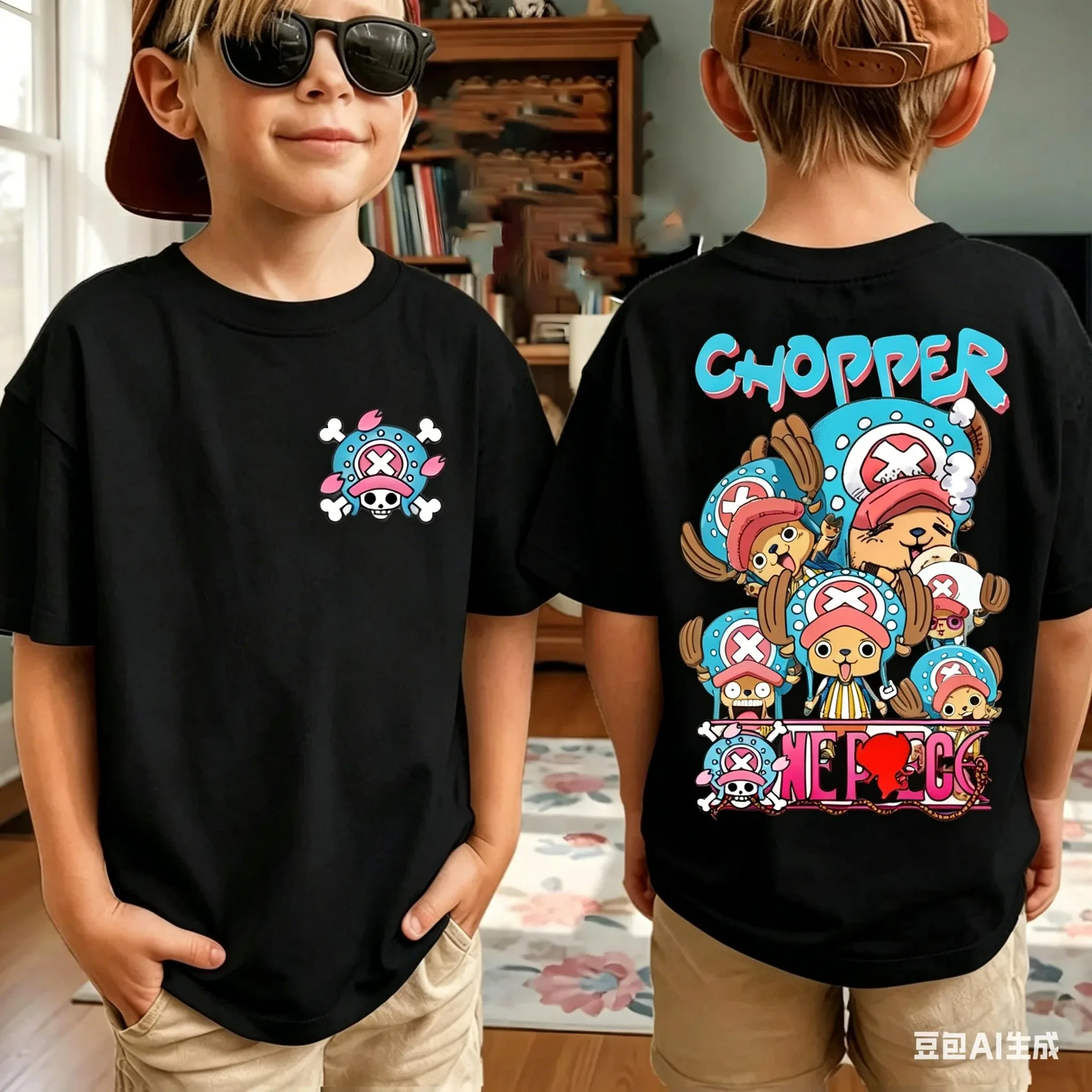 One Piece Boy's Girl's T Shirt Summer Kids Anime T-Shirt Luffy Zoro Nami Chopper Cute Clothes Cartoon Tees Birthday Gifts Tops
