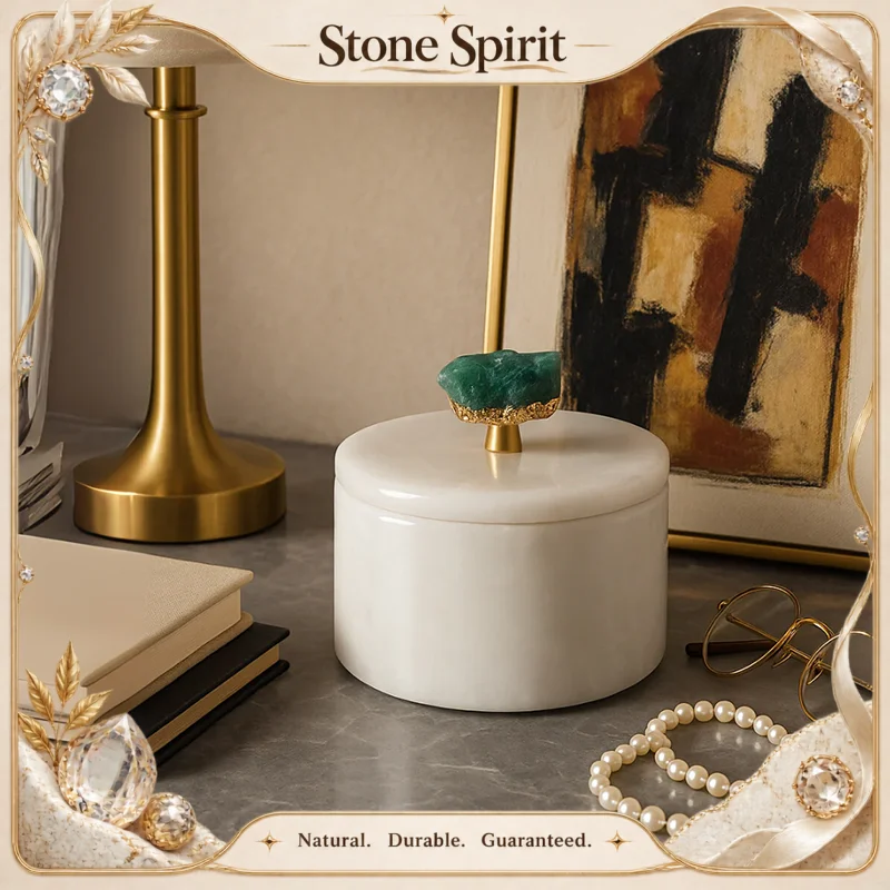 【Natural】Natural Marble Jewelry Box Jar with Lid Luxury Candy Dish Decorative Container for Ring Earring Trinket