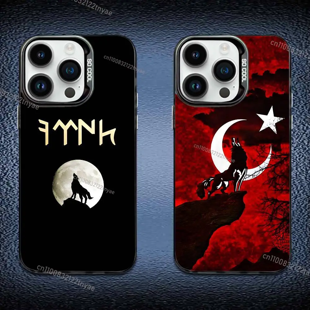 

Turk Wolf Turkey Flag Phone Case For iPhone 17,16,15,14,13,12,11 Pro Max Plus Colorful Gradient Soft TPU Black Cover