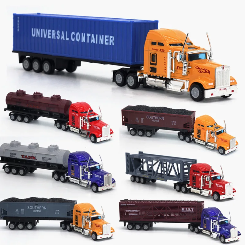 

1:65 Alloy truck American style transport vehicle model container truck flatbed truck model hot selling children's toy gift