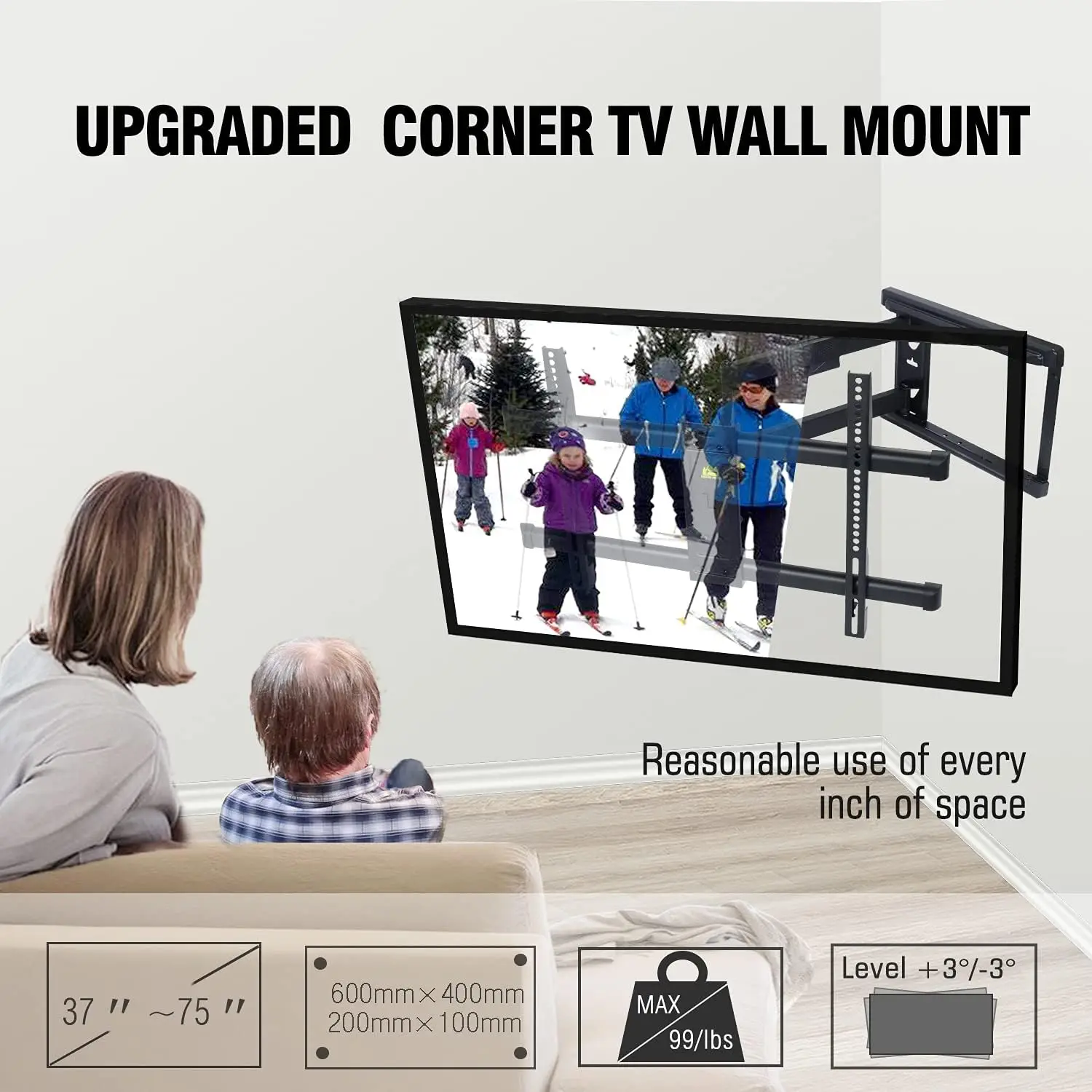 FORGING MOUNT Long Arm TV Mount for Most 37-75 Inch TVs, 30 Inch Long Extension Arm Corner TV Wall Mount