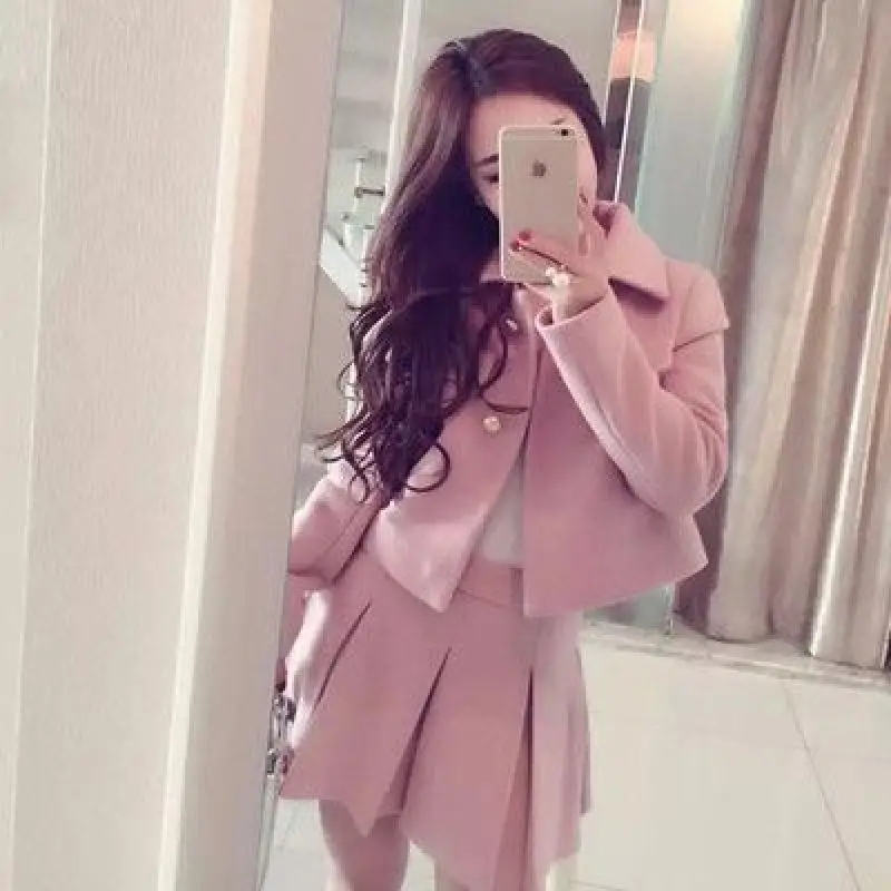 Autumn Korean Edition Fragrant Woolen Short Skirt High-end Two-piece Set.sophisticated Women Wear Makes Socialite Look Petite