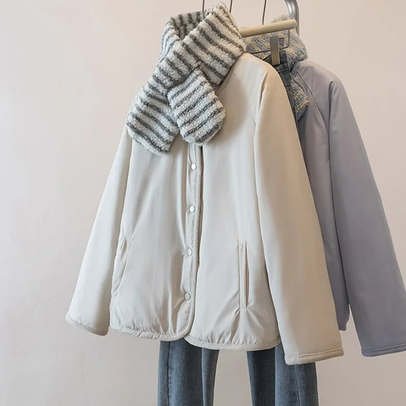 معطف نسائي 2025 جديد مزدوج الجوانب يمكن ارتداؤه من الصوف القطبي فضفاض بأكمام طويلة مع سترة دافئة