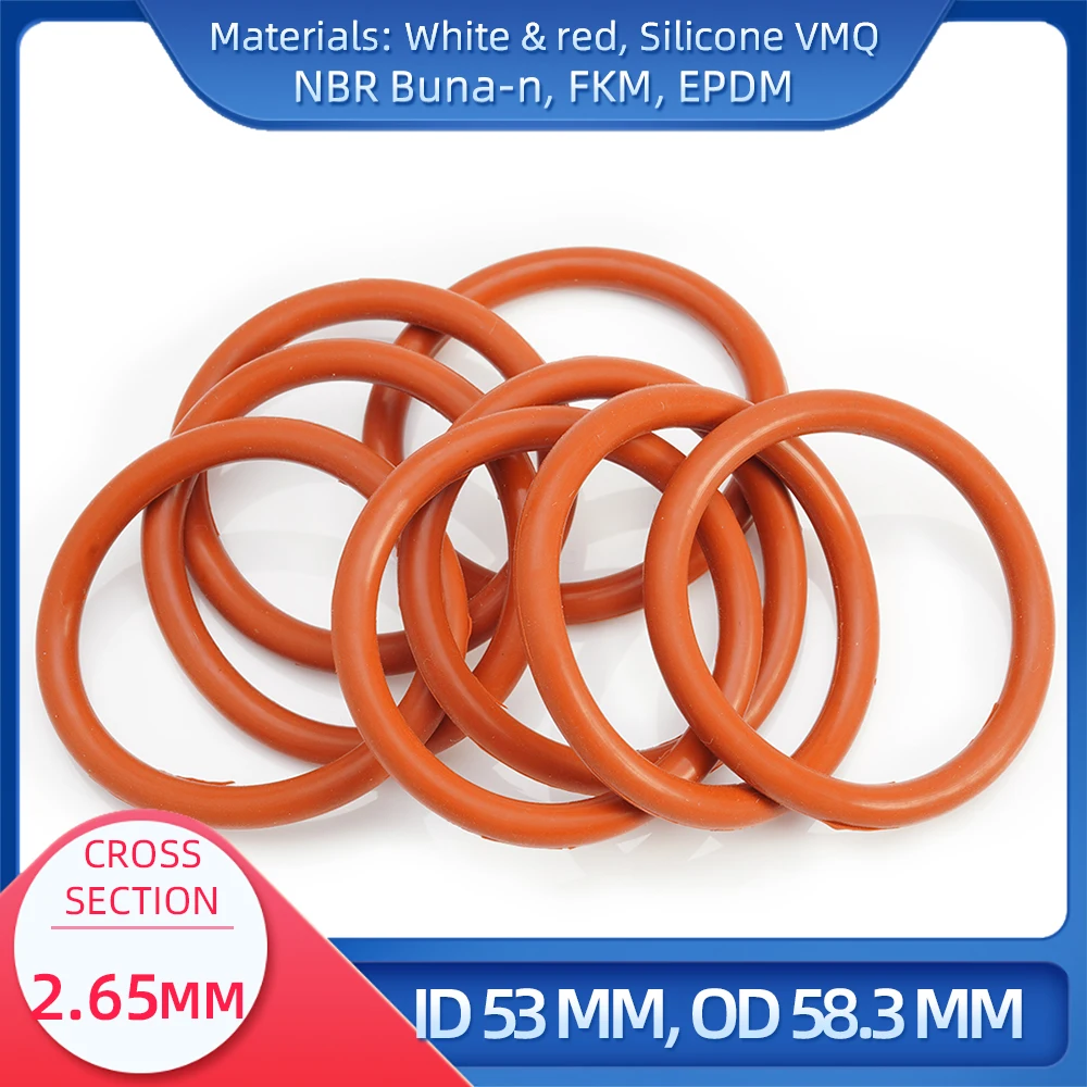 

O Ring CS 2.65 mm ID 53 mm OD 58.3 mm Material With Silicone VMQ NBR FKM EPDM ORing Seal Gaske