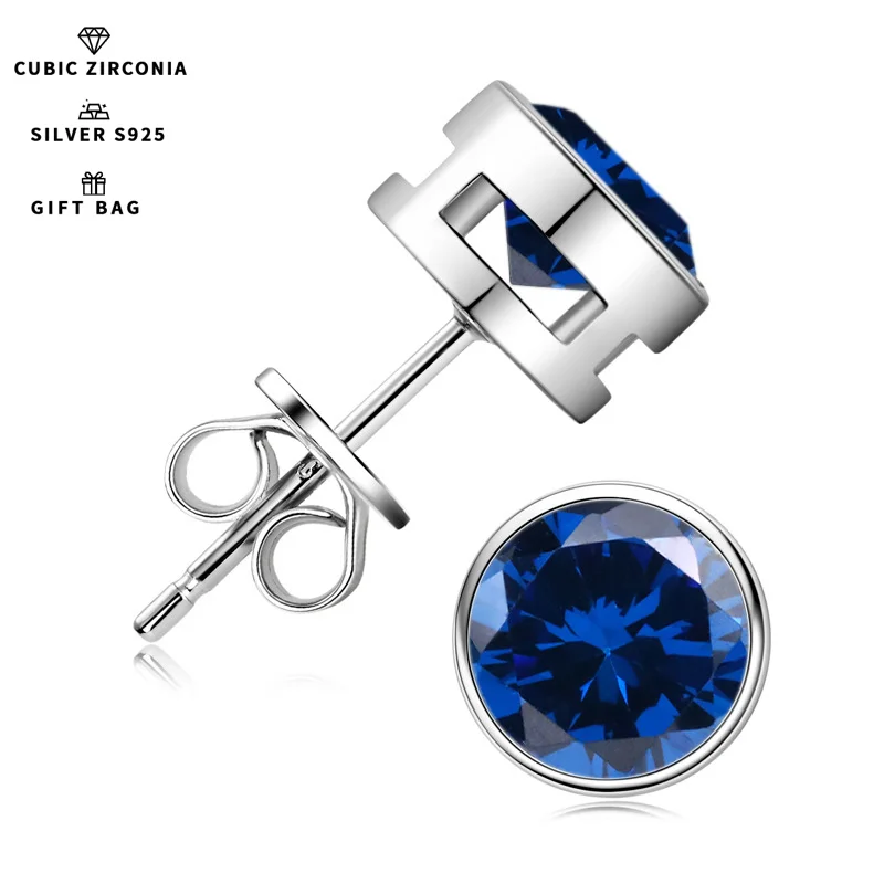 

Artificial cubic Zirconia Tanzanite Blue 6.5mm 6.5mm round bubble earrings, suitable for men and women daily wear jewelry