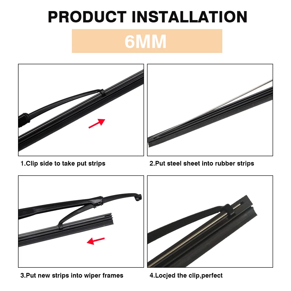 Car Wiper Blade Windscreen Hybrid Frame Vehicle Insert Rubber Strip Refill 8MM 6MM 14\