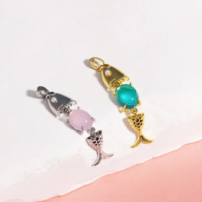 

1pc Copper Chamrs Ocean Fish Animal Jewelry Pendants Gold Color Silver Cubic Zirconia Charms DIY Necklace Earrings Women Jewelry