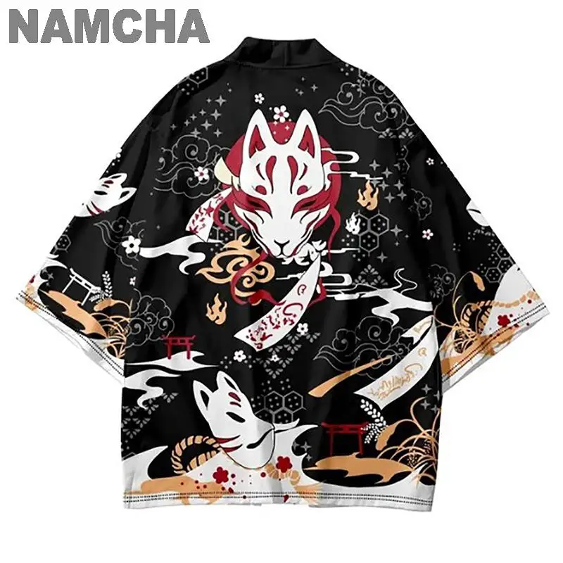 

Japanese Fox Kimono Traditional Asian Costume Cardigan Seven Sleeve Samurai Casual Kimono Summer Home Pajamas Loungewear Jackets