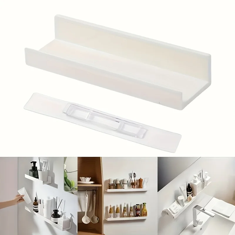 Drill-Free Plastic Wall Mount Shelves, Adjustable Structure, Classic Farmhouse and Minimalist Look, Ideal Hanging Organizer
