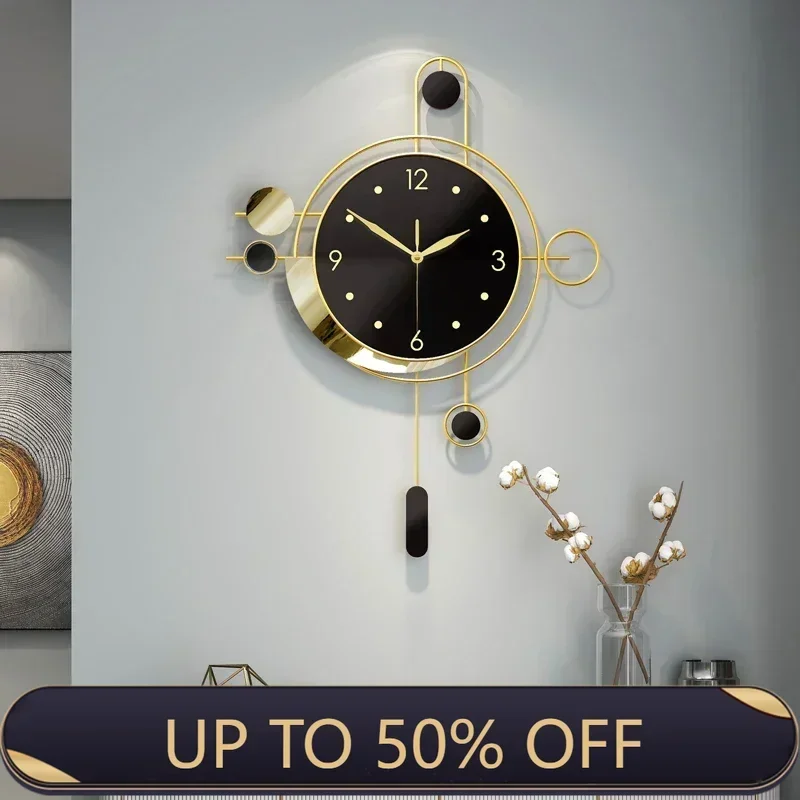 Large Metal Wall Clocks Luxury Silent Creative Pendulum Clock Living Room Gold Watches Art Nordic Home Decoration for Bedroom