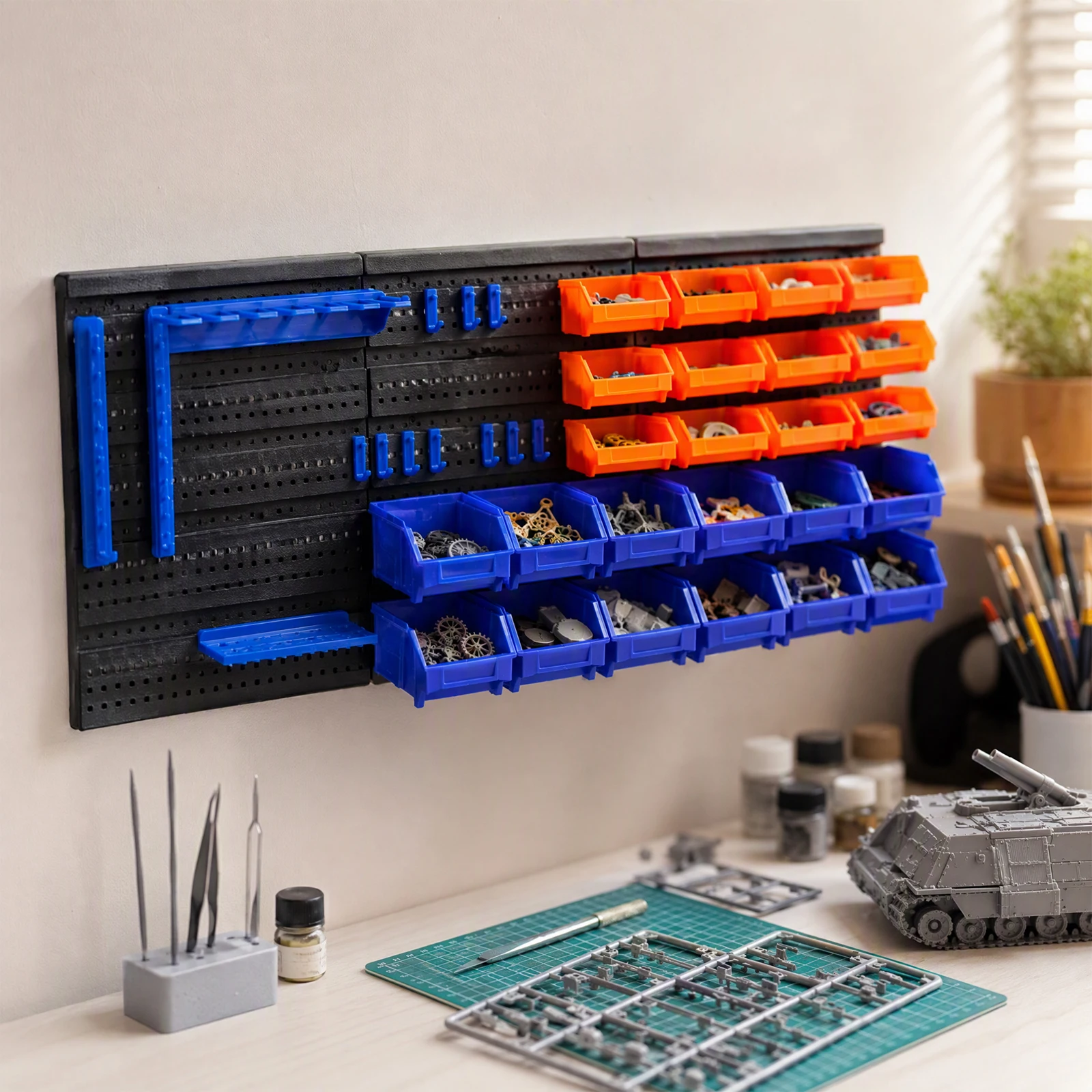 Wall Mount Pegboard Bin Organizer 41Pcs Storage System for Garage Workshop Parts Hardware Screws Bolts Sorting