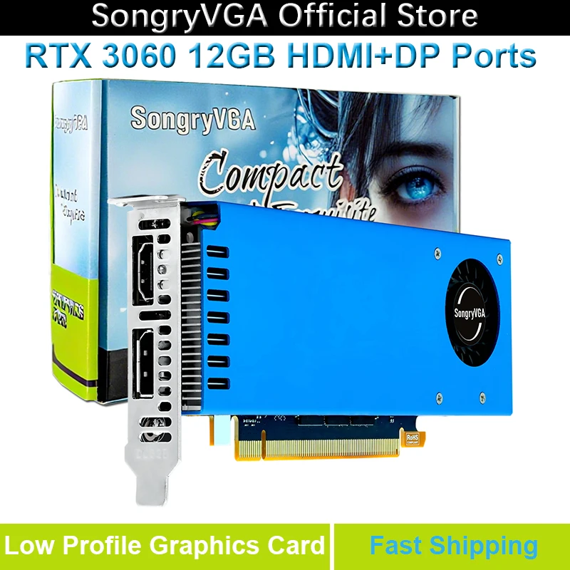SongryVGA RTX 3060 12GB Low Profile Graphics Card,GDDR6 192-bit PCIe 4.0 x16 HDMI+DP Outputs Compatible SFF/Thin ITX/HTPC PC
