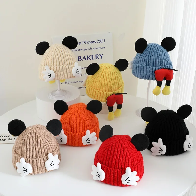 Cartoon Cute Mouse Butt Knitted Hat Children Baby Autumn and Winter Warm Pullover Cap Windbreaker Beanie Gift for Kids