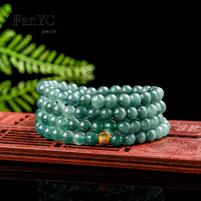 Myanmar A-goods Jadeite Blue Water Jade Beads Necklace Three Circles Bracelet Simple Exquisite Ice Jade Jumper Chain Ladies Gift