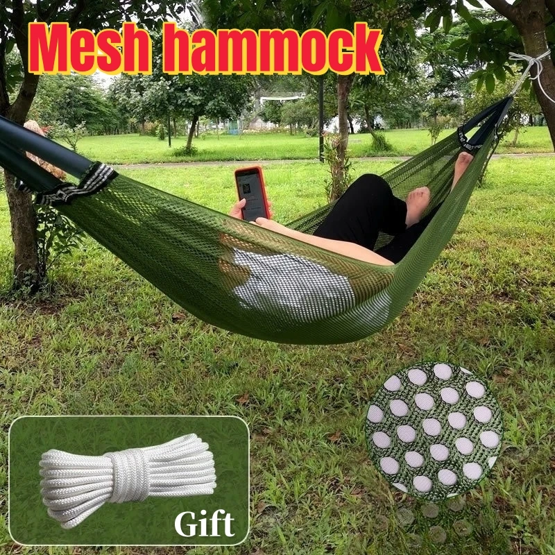 

Mesh Fabric Hammock Breathable Sturdy Comfortable Outdoor Camping Swing Hammock Garden Backyard Rest Sleepping Nap Hanging Bed