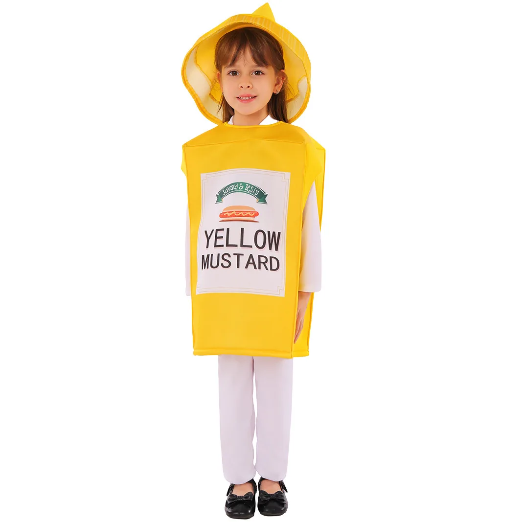 Halloween Children Holiday Party Mustard Jar Costume Cosplay Performance Funny Overalls Stage Costume School Activity Clothes