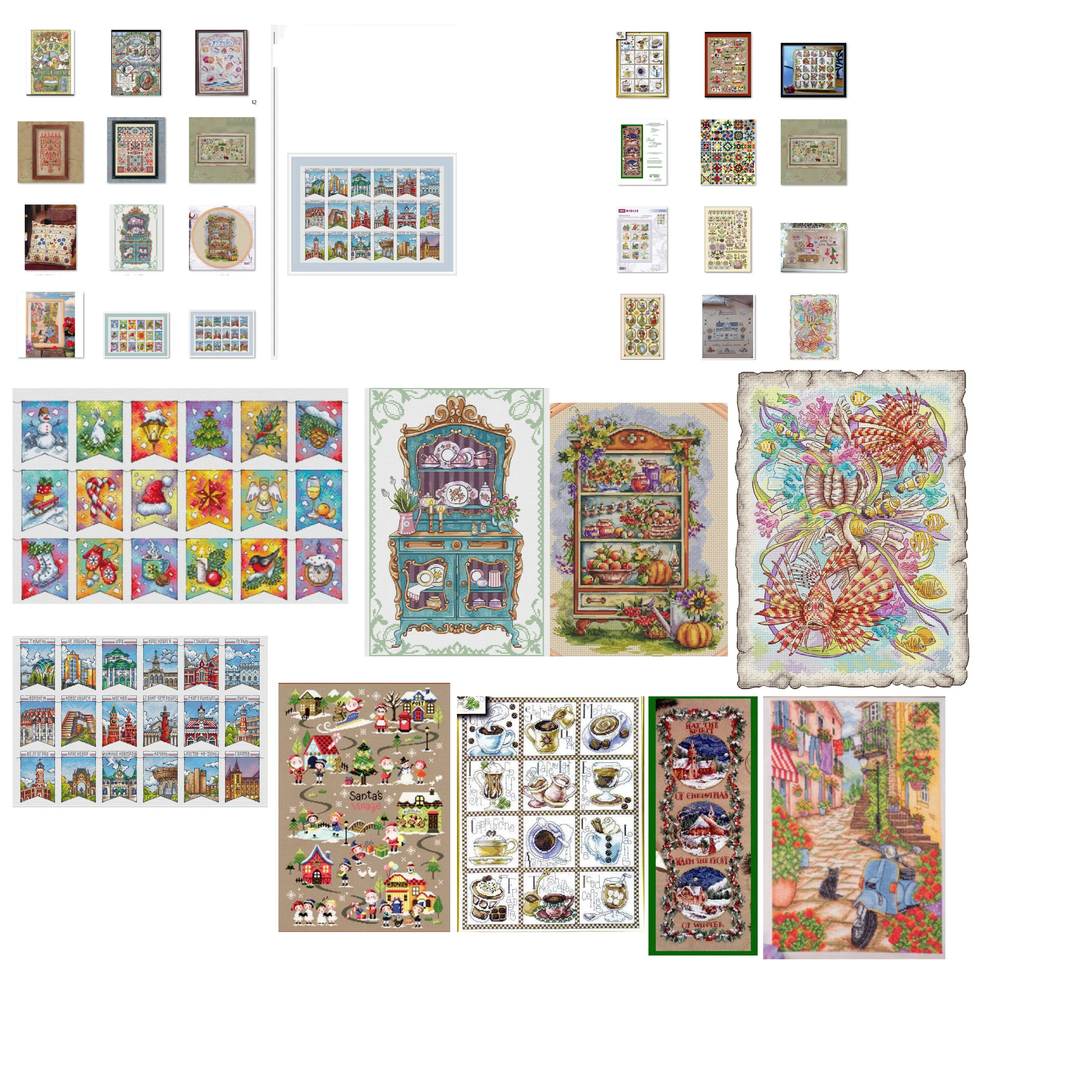 Cross Stitch Kit for DIY Handmade Home Decor, Birds on a Teapot Bouquet, Fabric Cloth, Cotton  Harvest Cabinets 1-34-43