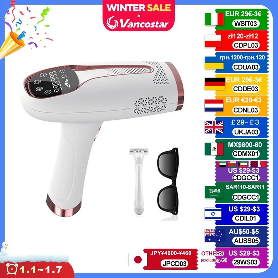 Touch Cooling Laser Epilator for Women Men 999900 Flash 2 Options Cold Bikini Trimmer Free Shipping  IPL Hair Remover for Ladies