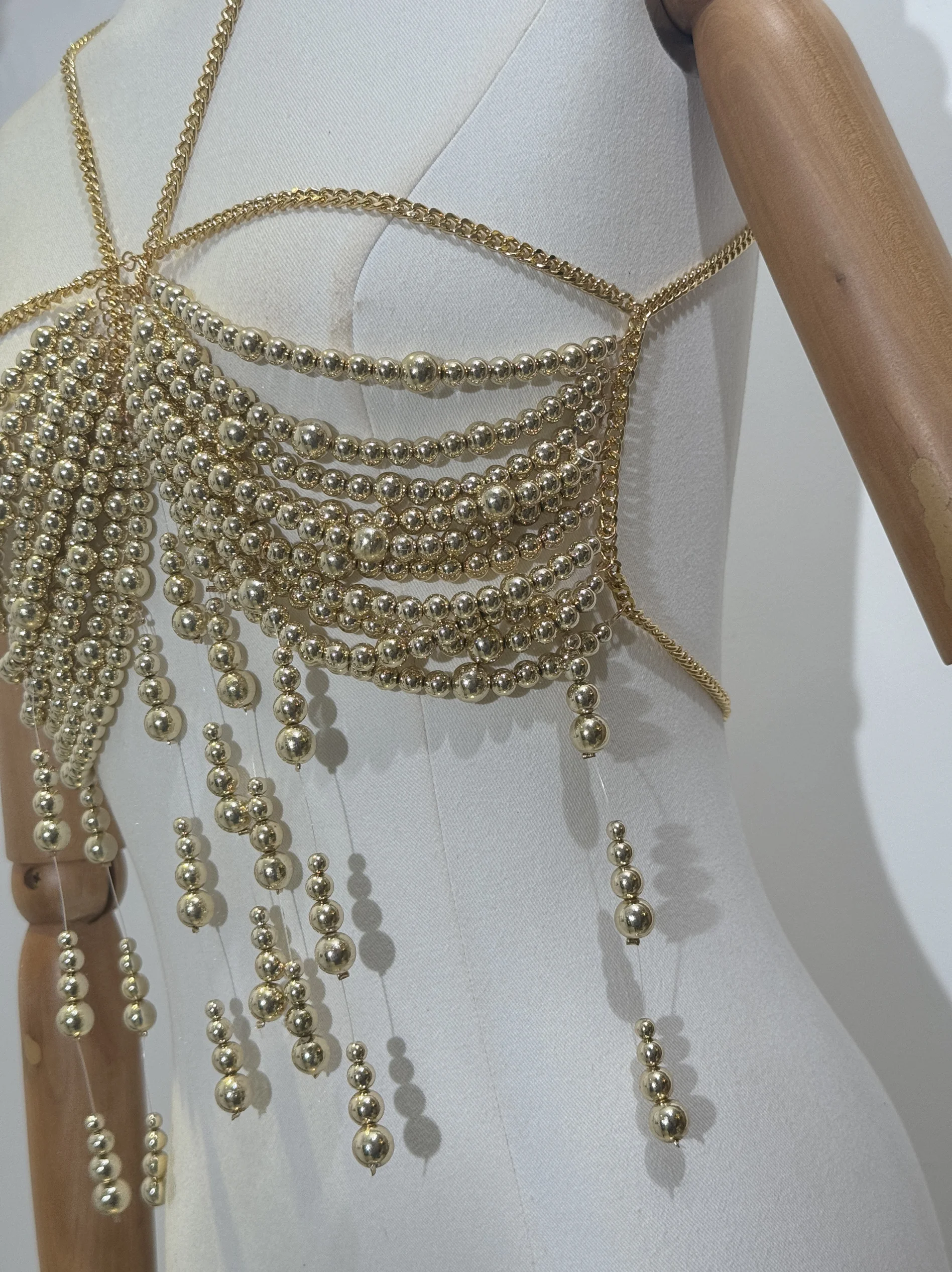 2025 Sexy Corset corps chaîne Spice Girl sirène Bikini Costume dos nu cou pierre perlée Bustier charmes