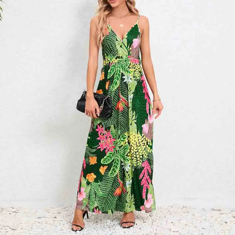 

Bohemian Dress for Women Summer Casual Dresses Sexy V Neck Backless Halter Strapless Beach Sundress Vacation Clothes for Women