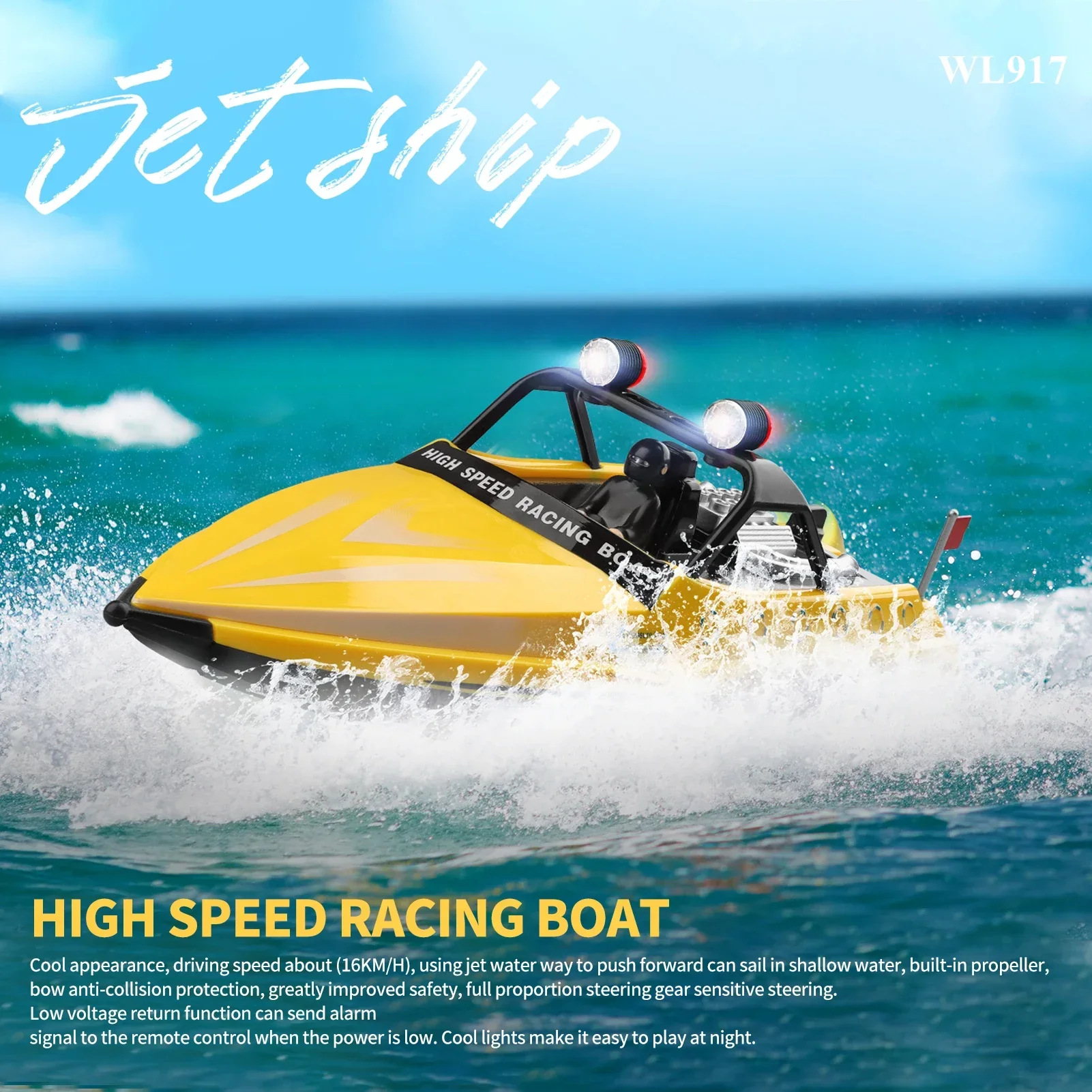 WLtoys WL917 RC Boat 2.4GHz Remote Control Boats RC Jet Boat 16km/h RC Boat Toy Gift for Kids Adults Boys Storage Bag Package