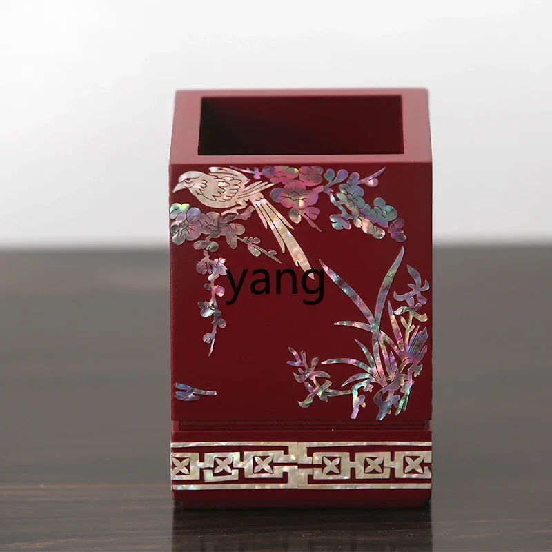 LMMM antique black wood lacquer red pen holder office desktop decoration ornament