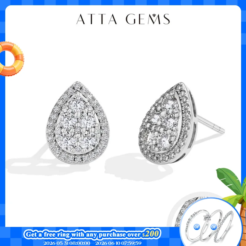 

Attagems Teardrop Shape Earrings Moissanite DVVS1 Round Cut 925 Sterling Silver Gold Plated For Women Wedding Party Jewelry Gift