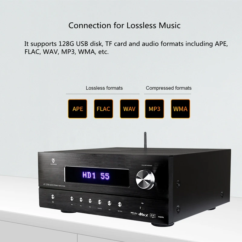 Winner AT-2700 7 canales cine en casa por canales AVR Dolby Atmos amplificador receptor 4K/HDR 5,1.2 decodificación Bluetooth 7*120W/8Ω