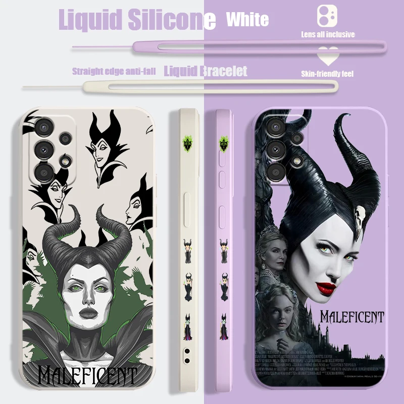 Disney Maleficent Liquid Left Rope Phone Case For Samsung A 03 13 14 22 23 24 32 33 34 52 53 54 72 73 Lite Shell Soft Cover Capa