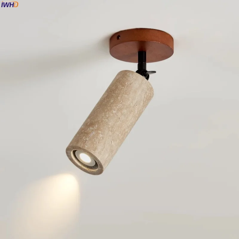 

IWHD 4W Small LED Ceiling Lamp Yellow Travertine Living Room Bathroom Home Interior Japan Vintage Ceiling Light Lampara Techo