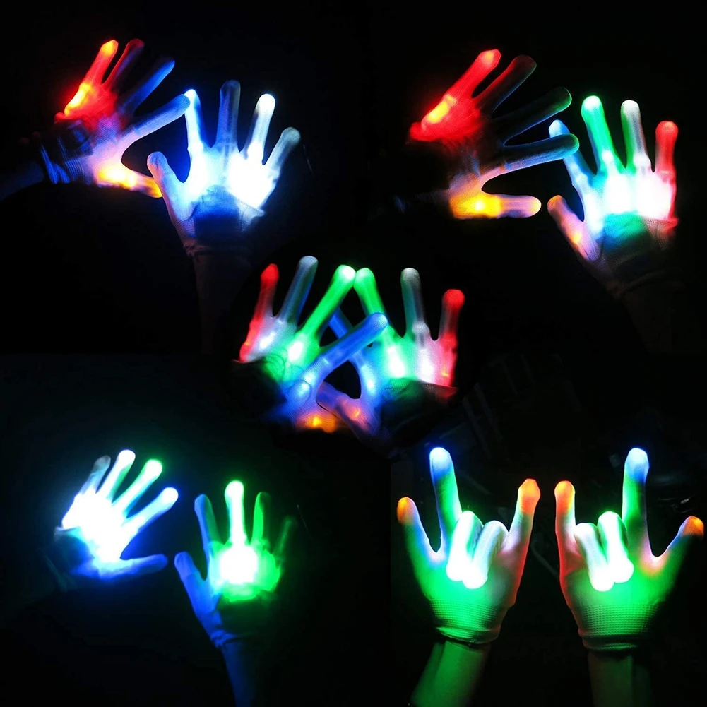 LED Light Up Performance Gloves For Halloween Christmas Rainbow Kids Light Up Gloves For Easter Party Cool Toy Single 1pcs