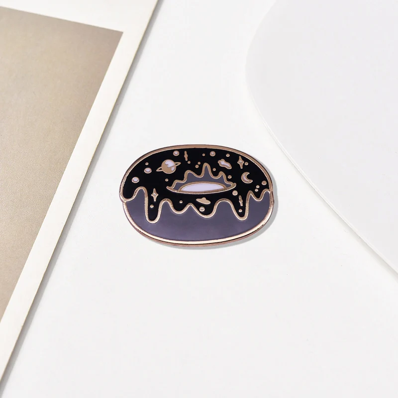 Space doughnut brooch, beautiful galaxy candy badge, fantasy jewelry, cartoon gift
