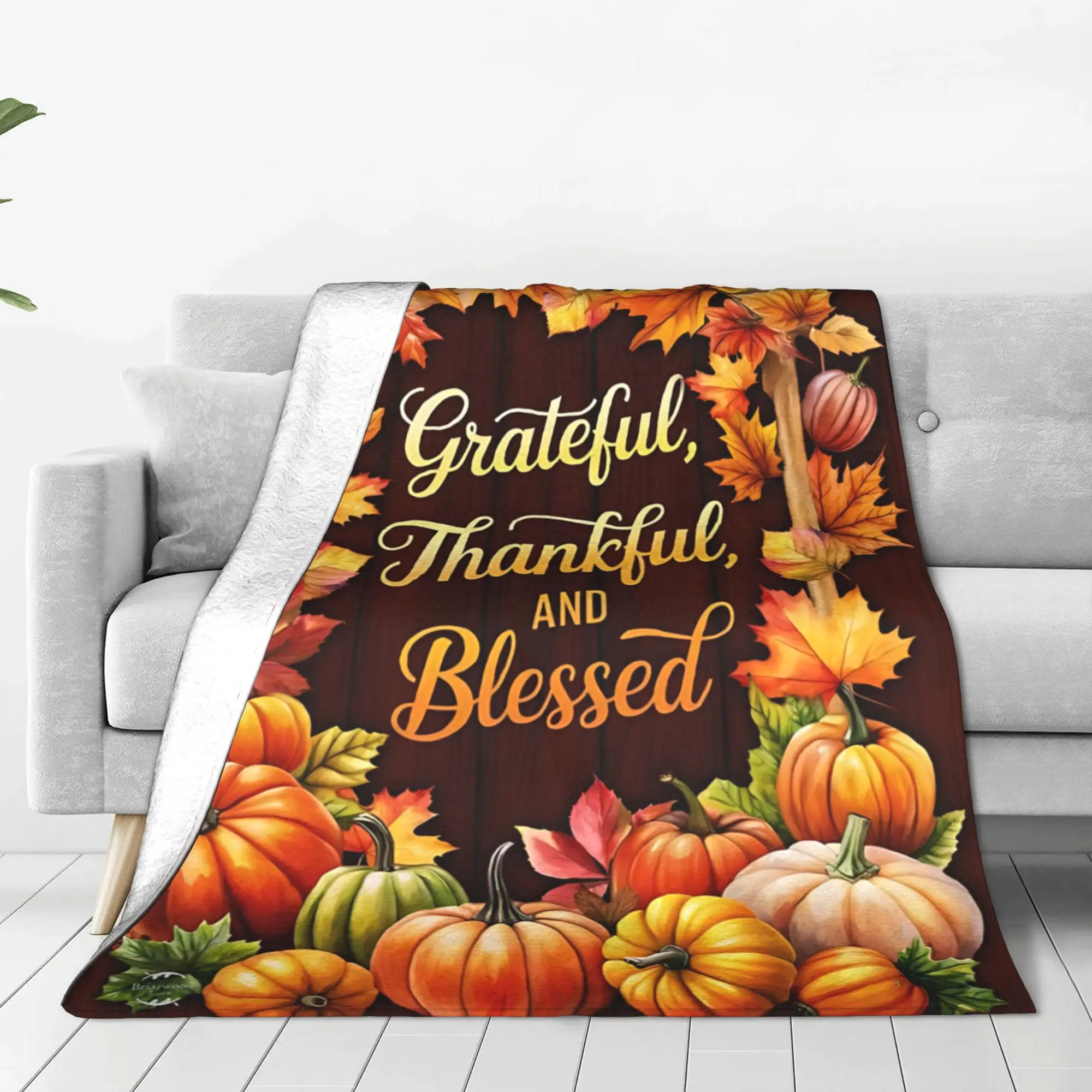 1PC Home Thankful Grateful Blessed Blanket Throw Blanket  Novelty Warm Blanket All Season Gift for Happy Halloween Give Thanks