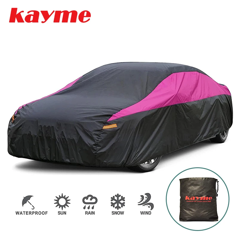 Universal SUV/Sedan/Hatchback Full Car Covers Outdoor Waterproof Sun Rain Snow UV Protectio Black Pink Splicing Color Cover