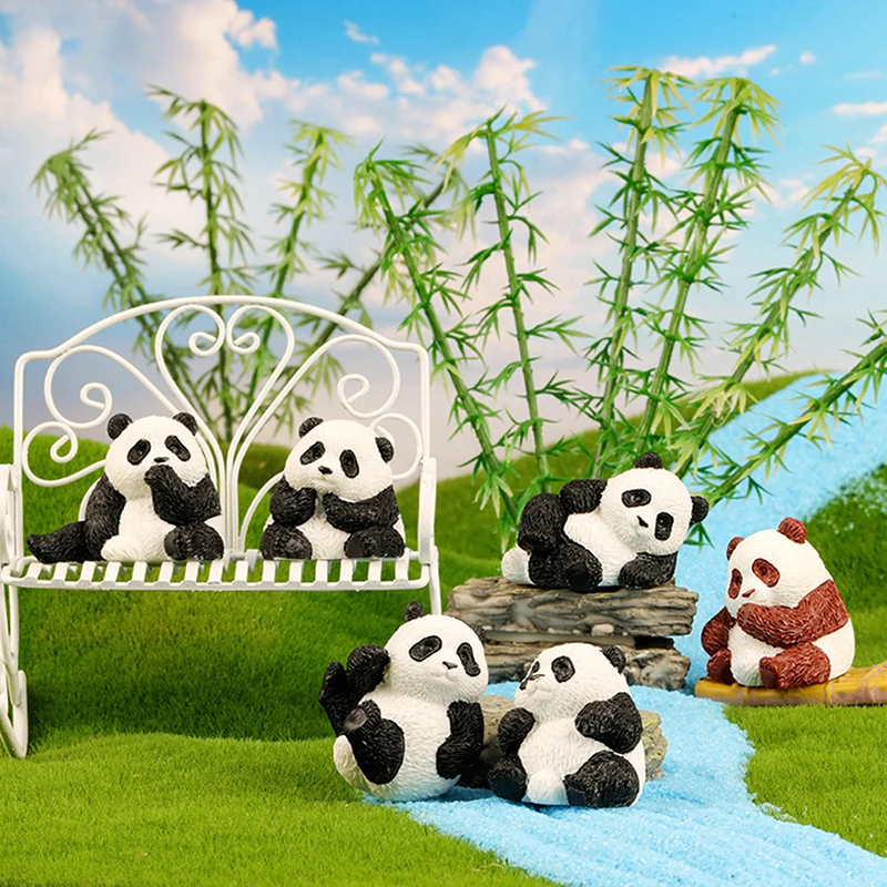 Mini Cute Panda Animals Figurine Animal Model Moss Micro Landscape Home Decor Miniature Fairy Garden Decoration Accessories