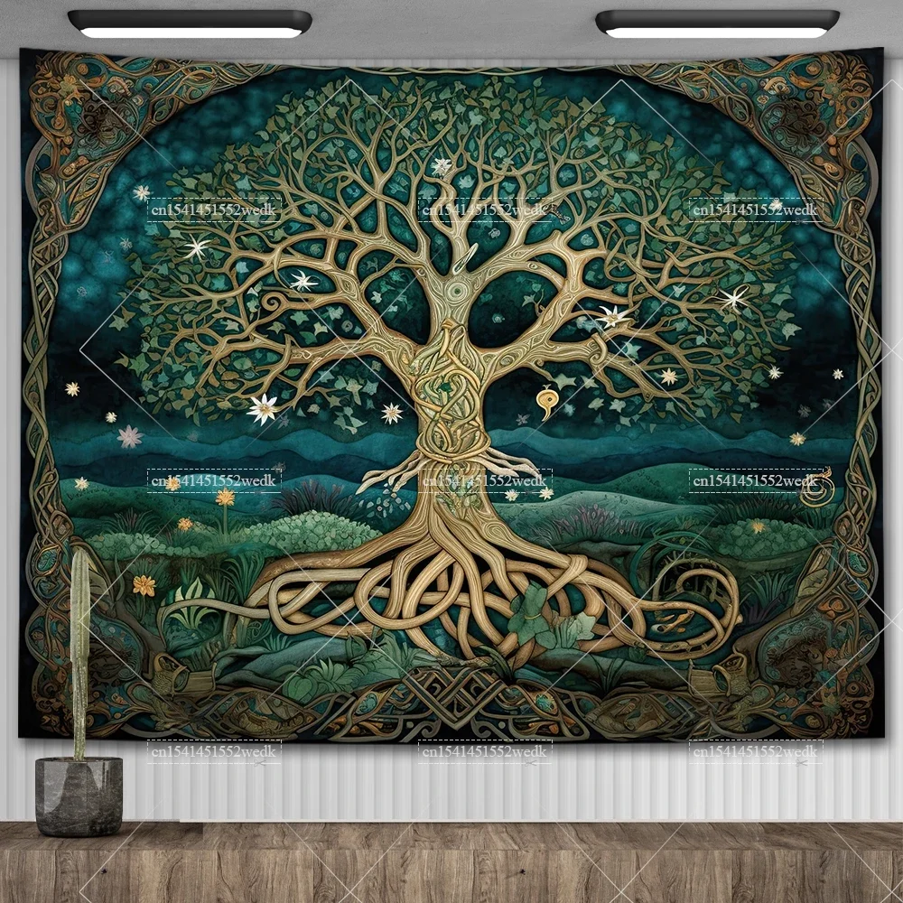 Celtic Tree of Life Tapestry Wall Hanging Room Decor Aesthetic Yoga Mats Landscape Tapestrys Wall Art Decorative Altar Cloths