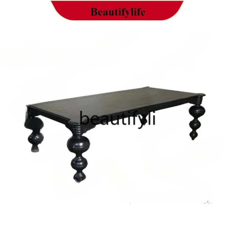 KK32  Retro American solid wood dining table French dining room rectangular black dining table light luxury carved conference
